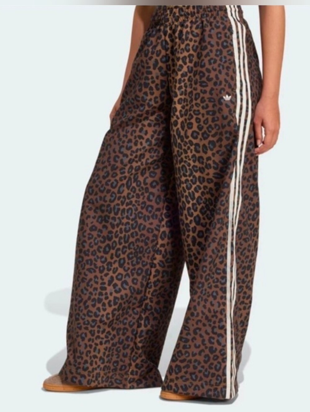 Sz XS Adidas Leopard Firebird Oversized Track Pants Wide Leg Brown Black